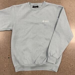 Vtg VAIL Crewneck Embroidered Logo Sweatshirt Light Blue - S